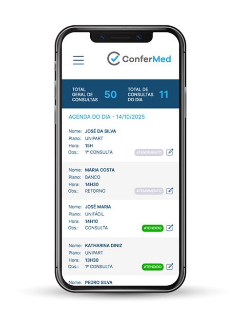Mockup do Sistema ConferMed em celular